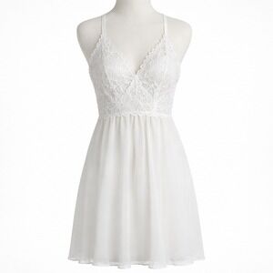Jezebel‎ White Lace Racerback Babydoll Chemise Nightgown XL Lingerie Fairy Cami